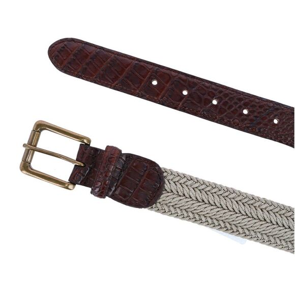 CTM Men's Big & Tall Waxed Braided Belt with Croc Print Ends - Picture 2 of 2